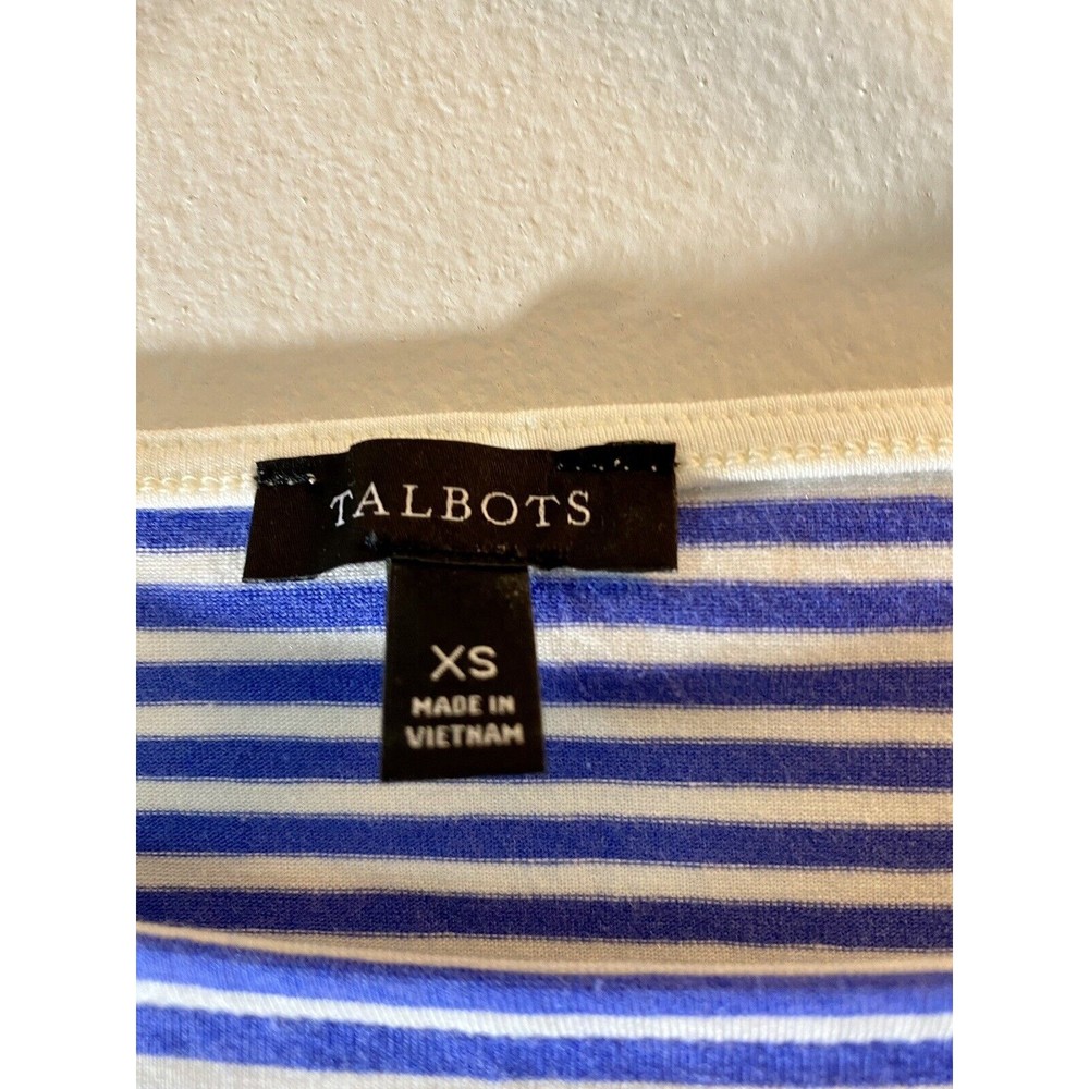 Talbots Ballon Long Sleeve Blue & White Boat Neck Super Soft T-Shirt Blouse XS - Picture 2 of 5
